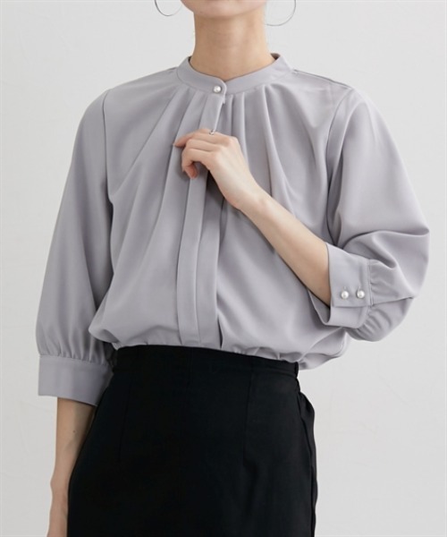 nissen（ニッセン）の「七分袖スタンドカラーカットソーブラウス【ＵＶカット・洗濯機ＯＫ】（シャツ/ブラウス・レディース・オフホワイト/ライトピンク/グレー/ブルー・L/M/3L/LL）」の18枚目の写真