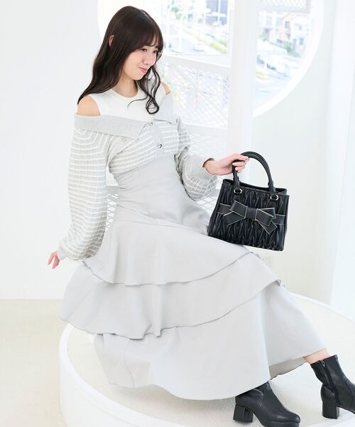 MAJESTIC LEGON（マジェスティックレゴン）の「ツイードニットドッキングワンピース（ワンピース・レディース・ブラック系その他/ブルー系その他2/ホワイト系その他2・SMALL/MEDIUM/X-SMALL）」の3枚目の写真