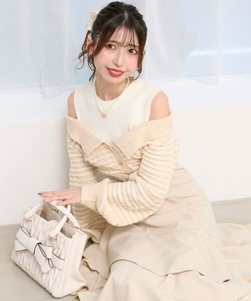 MAJESTIC LEGON（マジェスティックレゴン）の「ツイードニットドッキングワンピース（ワンピース・レディース・ブラック系その他/ブルー系その他2/ホワイト系その他2・SMALL/MEDIUM/X-SMALL）」の4枚目の写真