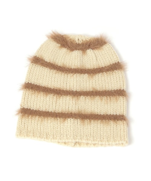 LAKOLE（ラコレ）の「シャギーボーダーワッチ / 581871（ニットキャップ/ビーニー・レディース・オフホワイト/グレー/ブラウン・FREE）」の2枚目の写真