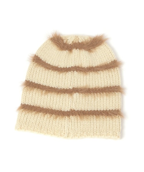 LAKOLE（ラコレ）の「シャギーボーダーワッチ / 581871（ニットキャップ/ビーニー・レディース・オフホワイト/グレー/ブラウン・FREE）」の5枚目の写真