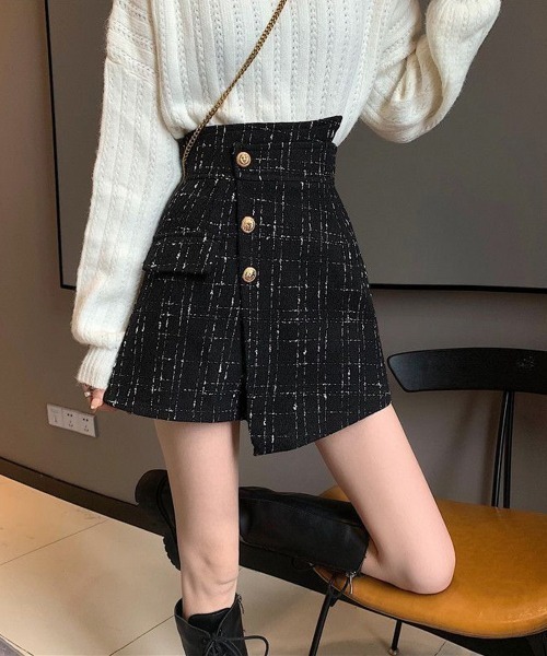 Miniministore(ミニミニストア)の「ツイードショートパンツ ラップスカート風(その他パンツ・レディース・ブラック/オフホワイト・M/S/L)」の7枚目の写真
