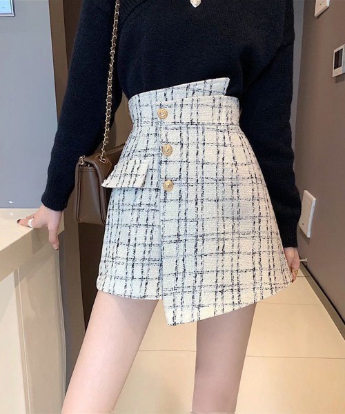 Miniministore(ミニミニストア)の「ツイードショートパンツ ラップスカート風(その他パンツ・レディース・ブラック/オフホワイト・M/S/L)」の10枚目の写真