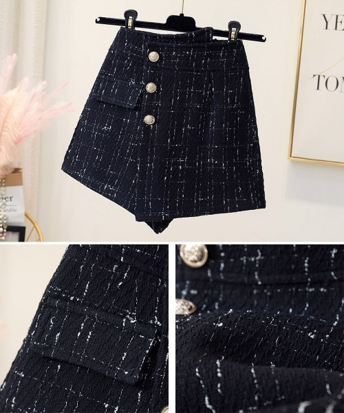 Miniministore(ミニミニストア)の「ツイードショートパンツ ラップスカート風(その他パンツ・レディース・ブラック/オフホワイト・M/S/L)」の12枚目の写真