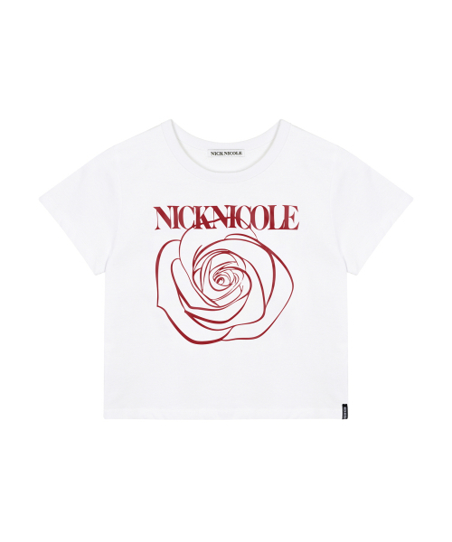 NICK&NICOLE(ニックアンドニコール)の「ROSE SIGNATURE CROP TOP_WHITE BURGUNDY(Tシャツ/カットソー・レディース・その他・FREE)」の4枚目の写真