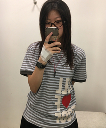 フルラブ ESCF アンド ソラ スター ロゴ ストライプ フルプリント リンガー 半袖Tシャツ
