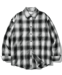 フェードチェックシャツ-ブラック