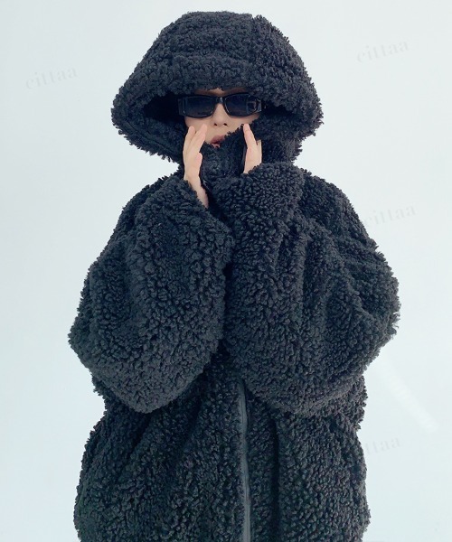 Dalfwin（ダールフィン）の「韓国ファッション バックロゴボアパーカーブルゾン（ブルゾン・レディース・ブラック・FREE）」の4枚目の写真