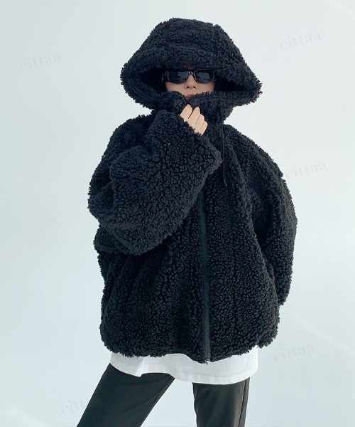 Dalfwin（ダールフィン）の「韓国ファッション バックロゴボアパーカーブルゾン（ブルゾン・レディース・ブラック・FREE）」の5枚目の写真