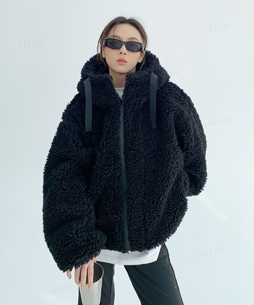 Dalfwin（ダールフィン）の「韓国ファッション バックロゴボアパーカーブルゾン（ブルゾン・レディース・ブラック・FREE）」の7枚目の写真