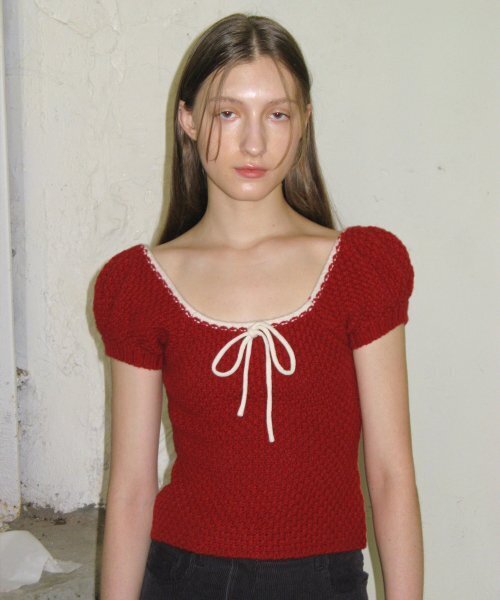 Ⓜ*️様 SINOO「Puff Half Knit」レッド ルセラフィム ホンウンチェ着用】 PUFF HALF KNIT TOP (RED)（ニット