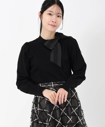 STRAWBERRY-FIELDS | 【元宝塚トップ娘役 綺咲愛里さん着用】エリシアストレッチ_レース*タフタリボンネックニット(ニット/セーター)