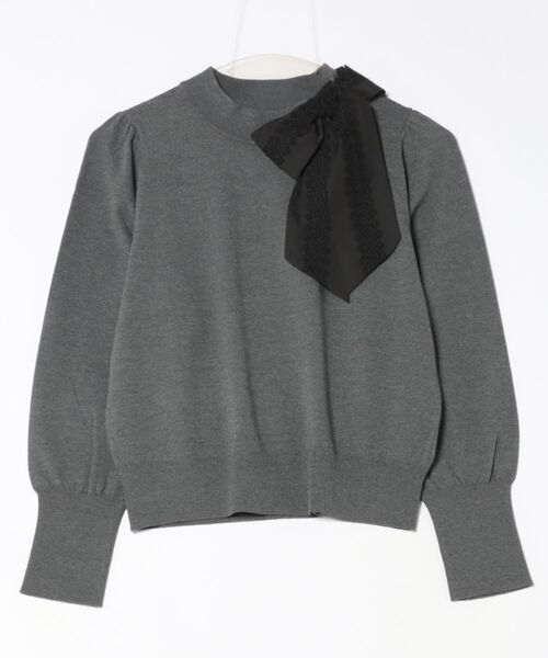 STRAWBERRY-FIELDS（ストロベリーフィールズ）の「エリシアストレッチ_レース*タフタリボンネックニット（ニット/セーター・レディース・ベージュ/グレー/ブラック・2）」の13枚目の写真