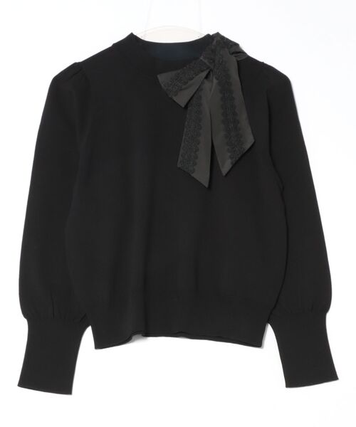 STRAWBERRY-FIELDS（ストロベリーフィールズ）の「エリシアストレッチ_レース*タフタリボンネックニット（ニット/セーター・レディース・ベージュ/グレー/ブラック・2）」の14枚目の写真