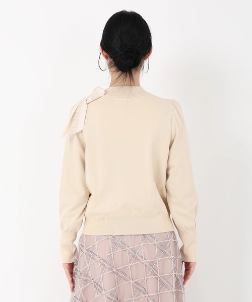 STRAWBERRY-FIELDS（ストロベリーフィールズ）の「エリシアストレッチ_レース*タフタリボンネックニット（ニット/セーター・レディース・ベージュ/グレー/ブラック・2）」の6枚目の写真