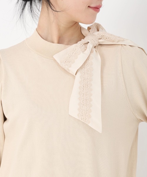 STRAWBERRY-FIELDS（ストロベリーフィールズ）の「エリシアストレッチ_レース*タフタリボンネックニット（ニット/セーター・レディース・ベージュ/グレー/ブラック・2）」の7枚目の写真