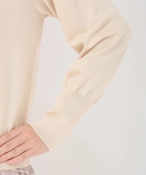 STRAWBERRY-FIELDS（ストロベリーフィールズ）の「エリシアストレッチ_レース*タフタリボンネックニット（ニット/セーター・レディース・ベージュ/グレー/ブラック・2）」の8枚目の写真