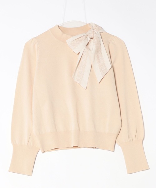 STRAWBERRY-FIELDS（ストロベリーフィールズ）の「エリシアストレッチ_レース*タフタリボンネックニット（ニット/セーター・レディース・ベージュ/グレー/ブラック・2）」の12枚目の写真