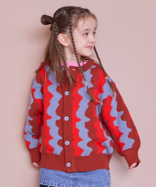 MARKEY'S(マーキーズ)の「Wジャガードニットカーディガン(ニット/セーター・キッズ・ネイビー/ホワイト系その他/マルチ/ブラウン系その他・S/M/L/LL)」の4枚目の写真