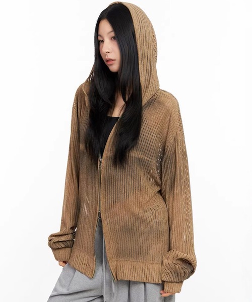 ARULE(アルール)の「A'GEM/9 × .kom 『ARULE/アルール』Mesh Knit Zip Hoodie /メッシュニットジップフーディ―(パーカー・レディース・ブラウン/アイボリー/ブラック・FREE)」の3枚目の写真