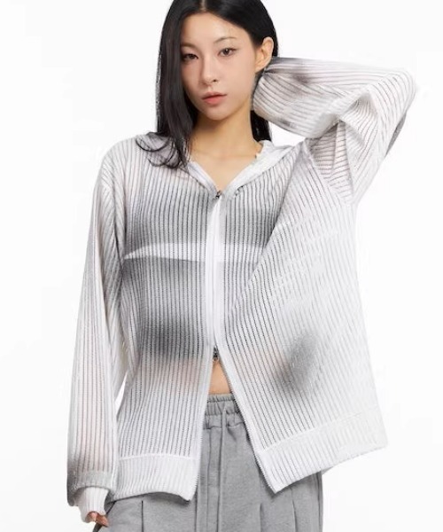 ARULE(アルール)の「A'GEM/9 × .kom 『ARULE/アルール』Mesh Knit Zip Hoodie /メッシュニットジップフーディ―(パーカー・レディース・ブラウン/アイボリー/ブラック・FREE)」の1枚目の写真