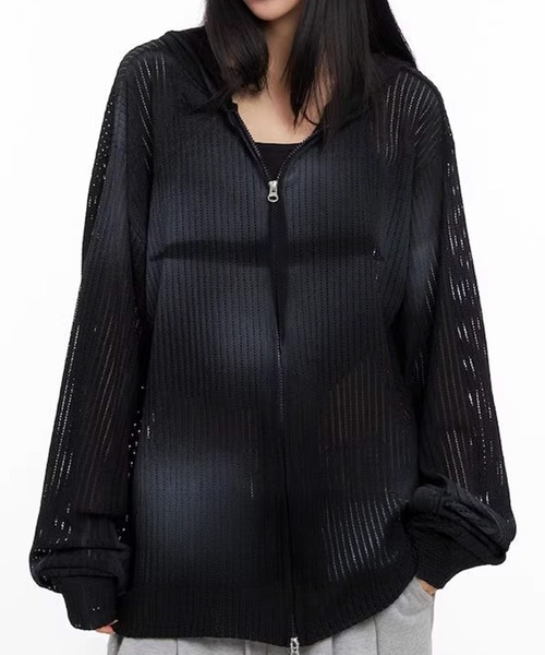ARULE(アルール)の「A'GEM/9 × .kom 『ARULE/アルール』Mesh Knit Zip Hoodie /メッシュニットジップフーディ―(パーカー・レディース・ブラウン/アイボリー/ブラック・FREE)」の2枚目の写真