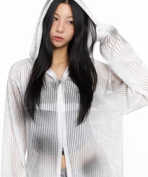 ARULE(アルール)の「A'GEM/9 × .kom 『ARULE/アルール』Mesh Knit Zip Hoodie /メッシュニットジップフーディ―(パーカー・レディース・ブラウン/アイボリー/ブラック・FREE)」の6枚目の写真
