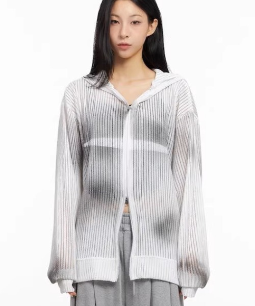 ARULE(アルール)の「A'GEM/9 × .kom 『ARULE/アルール』Mesh Knit Zip Hoodie /メッシュニットジップフーディ―(パーカー・レディース・ブラウン/アイボリー/ブラック・FREE)」の5枚目の写真