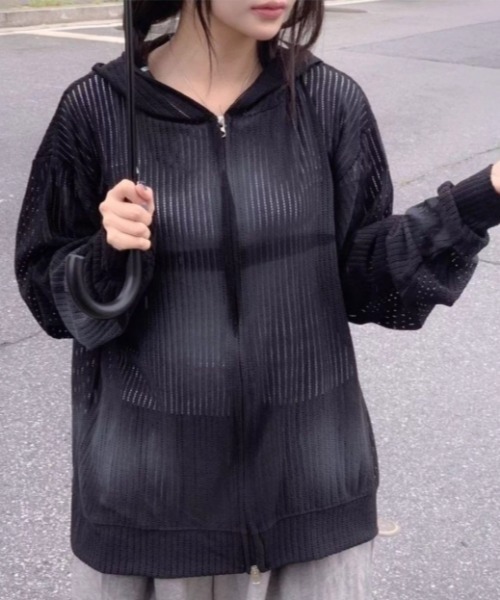 ARULE(アルール)の「A'GEM/9 × .kom 『ARULE/アルール』Mesh Knit Zip Hoodie /メッシュニットジップフーディ―(パーカー・レディース・ブラウン/アイボリー/ブラック・FREE)」の8枚目の写真