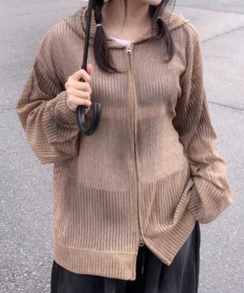 ARULE(アルール)の「A'GEM/9 × .kom 『ARULE/アルール』Mesh Knit Zip Hoodie /メッシュニットジップフーディ―(パーカー・レディース・ブラウン/アイボリー/ブラック・FREE)」の10枚目の写真