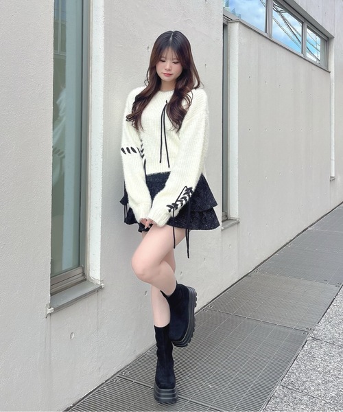 one way(ワンウェイ)の「ツイードティアードミニスカート(スカート・レディース・ブラック系その他/ブラック/ホワイト・FREE)」の19枚目の写真