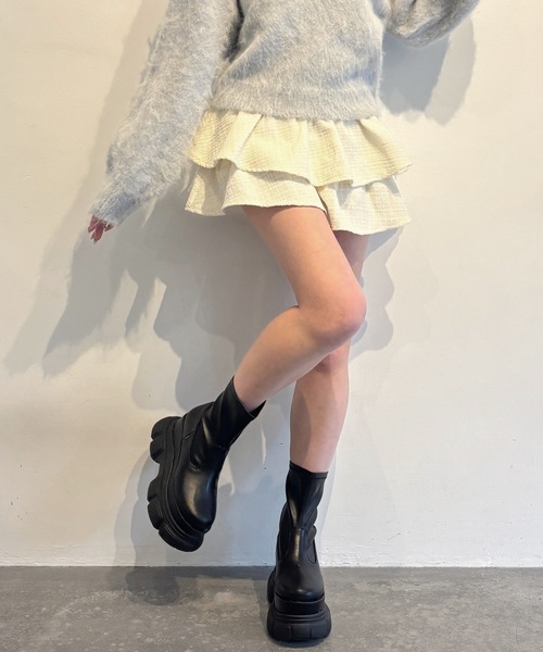 one way(ワンウェイ)の「ツイードティアードミニスカート(スカート・レディース・ブラック系その他/ブラック/ホワイト・FREE)」の6枚目の写真