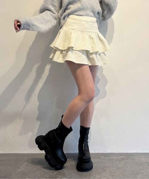 one way(ワンウェイ)の「ツイードティアードミニスカート(スカート・レディース・ブラック系その他/ブラック/ホワイト・FREE)」の8枚目の写真