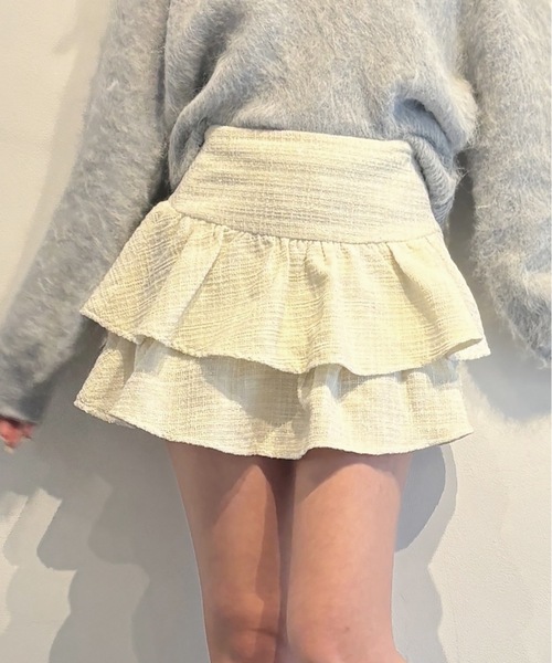 one way(ワンウェイ)の「ツイードティアードミニスカート(スカート・レディース・ブラック系その他/ブラック/ホワイト・FREE)」の5枚目の写真