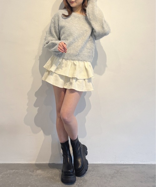 one way(ワンウェイ)の「ツイードティアードミニスカート(スカート・レディース・ブラック系その他/ブラック/ホワイト・FREE)」の9枚目の写真