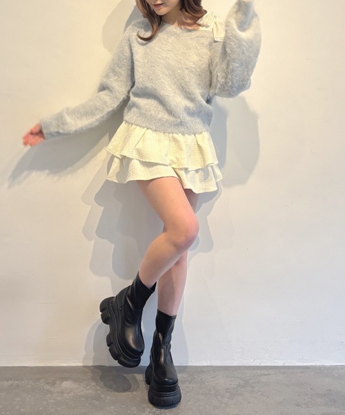 one way(ワンウェイ)の「ツイードティアードミニスカート(スカート・レディース・ブラック系その他/ブラック/ホワイト・FREE)」の10枚目の写真