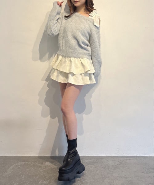 one way(ワンウェイ)の「ツイードティアードミニスカート(スカート・レディース・ブラック系その他/ブラック/ホワイト・FREE)」の11枚目の写真