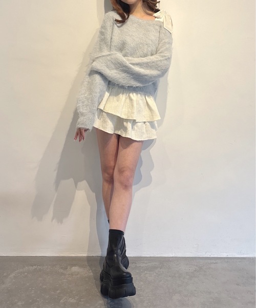 one way(ワンウェイ)の「ツイードティアードミニスカート(スカート・レディース・ブラック系その他/ブラック/ホワイト・FREE)」の12枚目の写真