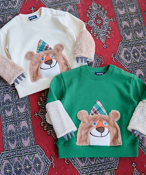kladskap（クレードスコープ）の「【コロボックル】クマトレーナー（スウェット・キッズ・アイボリー/モスグリーン・80ｃｍ/90cm/100cm/110cm/120cm）」の3枚目の写真