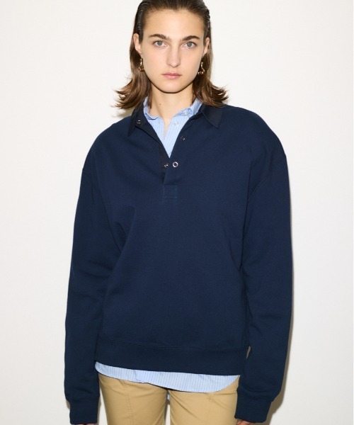 THROW by SLY（スローバイスライ）の「THROW OVER SW POLO TOPS オーバー スウェット ポロ トップス 秋服 冬服 トレーナー（スウェット・レディース・オフホワイト/杢グレー/ネイビー・FREE）」の3枚目の写真