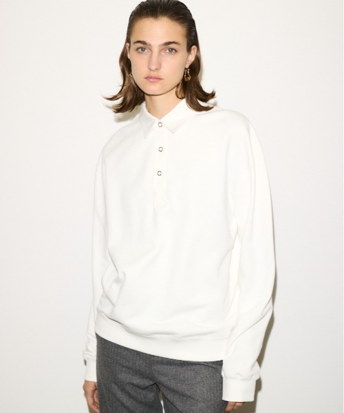 THROW by SLY（スローバイスライ）の「THROW OVER SW POLO TOPS オーバー スウェット ポロ トップス 秋服 冬服 トレーナー（スウェット・レディース・オフホワイト/杢グレー/ネイビー・FREE）」の2枚目の写真