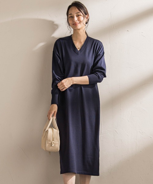 LAUTREAMONT(ロートレアモン)の「【WEB限定】Vネックニットワンピース≪丈長めあり/手洗い可能≫(ワンピース・レディース・ネイビー/ブラウン/ブルー/チャコールグレー/ブラック・9号/11号)」の4枚目の写真