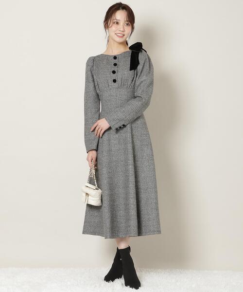 セール】アシメリボンボートネックフレアワンピース（ワンピース