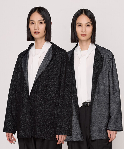 COMME CA（コムサ）の「〔 TALLサイズ 〕リバーシブル ウールリバーツイード調 リバー羽織り（その他アウター・レディース・トップグレー・15号）」の2枚目の写真