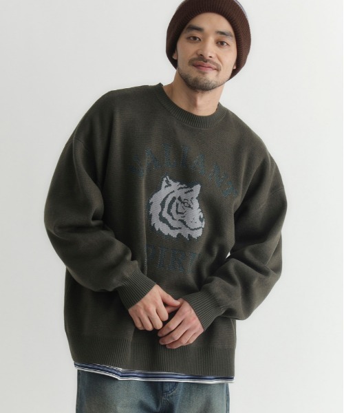 BACK NUMBER(バックナンバー)の「BACK NUMBER(バックナンバー)【メンズ】バルキーニットアニマル柄クルーネックセーター(ニット/セーター・メンズ・キナリ/オリーブ/ブラック・M/L/XL)」の3枚目の写真