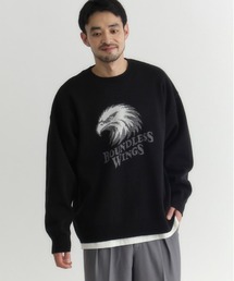BACK NUMBER(バックナンバー)【メンズ】バルキーニットアニマル柄クルーネックセーター