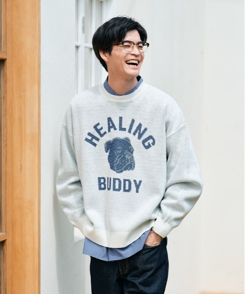 BACK NUMBER(バックナンバー)の「BACK NUMBER(バックナンバー)【メンズ】バルキーニットアニマル柄クルーネックセーター(ニット/セーター・メンズ・キナリ/オリーブ/ブラック・M/L/XL)」の9枚目の写真