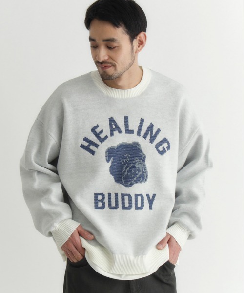 BACK NUMBER(バックナンバー)の「BACK NUMBER(バックナンバー)【メンズ】バルキーニットアニマル柄クルーネックセーター(ニット/セーター・メンズ・キナリ/オリーブ/ブラック・M/L/XL)」の4枚目の写真