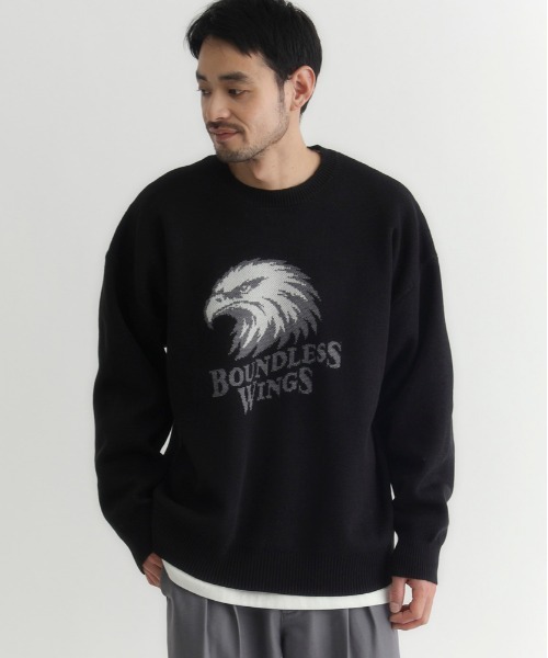 BACK NUMBER(バックナンバー)の「BACK NUMBER(バックナンバー)【メンズ】バルキーニットアニマル柄クルーネックセーター(ニット/セーター・メンズ・キナリ/オリーブ/ブラック・M/L/XL)」の10枚目の写真