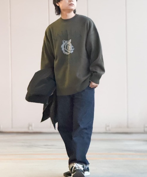 BACK NUMBER(バックナンバー)の「BACK NUMBER(バックナンバー)【メンズ】バルキーニットアニマル柄クルーネックセーター(ニット/セーター・メンズ・キナリ/オリーブ/ブラック・M/L/XL)」の16枚目の写真